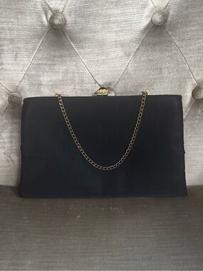 Vintage After Five Regal Accessories Black Evening Clutch Purse Gold Chain VTG